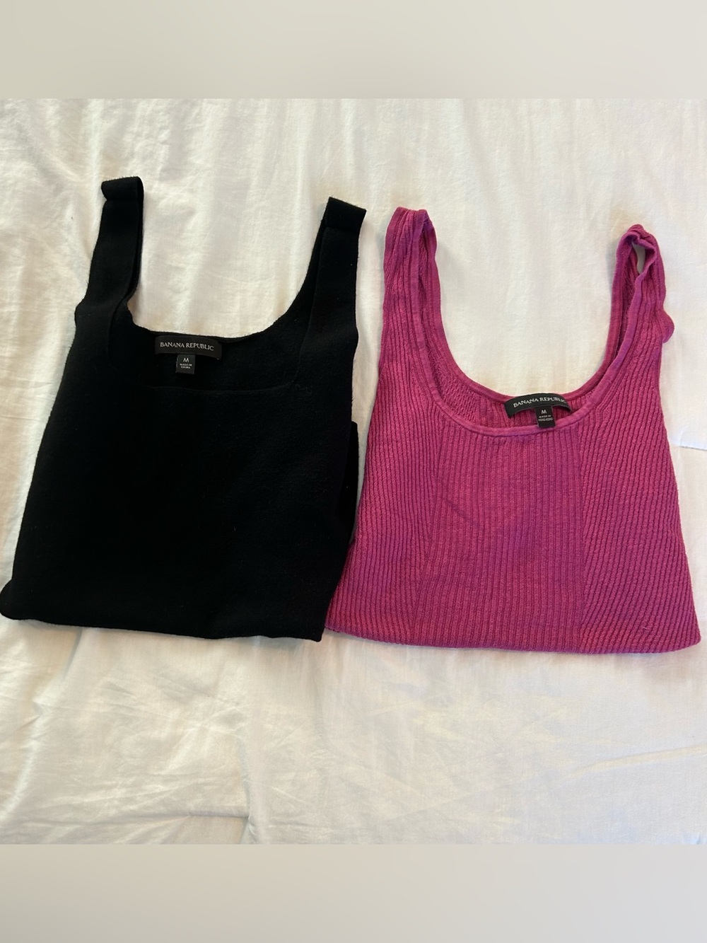 Banana Republic Black Square-Neck Tank & Bright Pink Ribbed Tank Duo